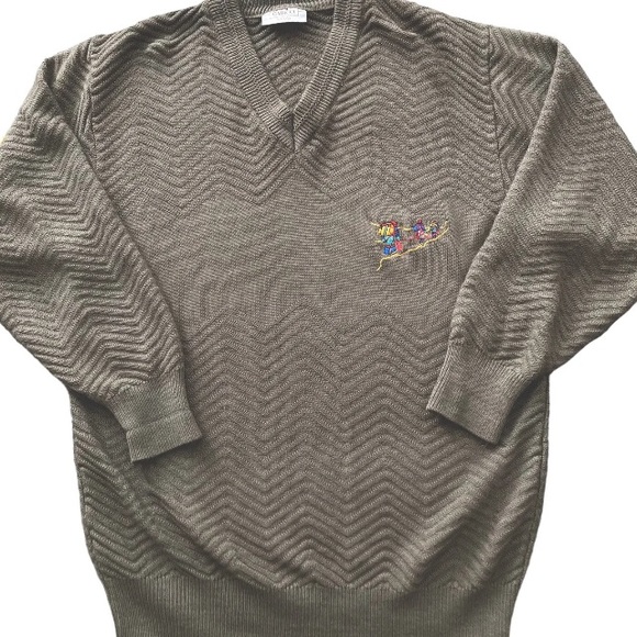 Vintage Gabicci Mens Wool Mix Jumper Taupe M Mountaineering Motif Pullover Retro - Picture 5 of 8